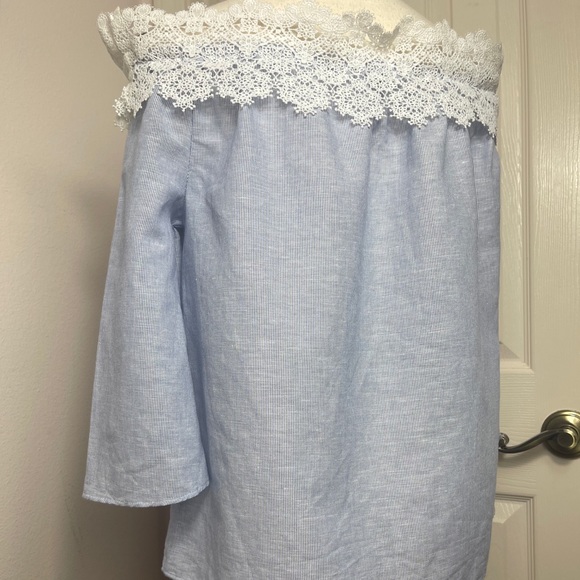 Zara Basics blue off shoulder lace blouse - Picture 7 of 8